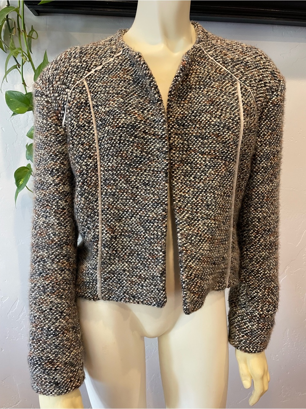 Anthropologie Textured tweed Front Jacket in Multi-Color with Orange Lining M